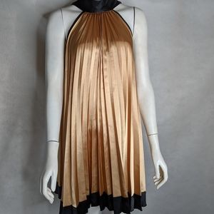 Gold Accordion Pleated Party Dress Sleeveless